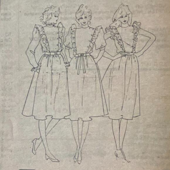 Simplicity 5787 Pattern Dress Miss 12 1982 Side Pockets Frilly Western Country - Picture 4 of 7